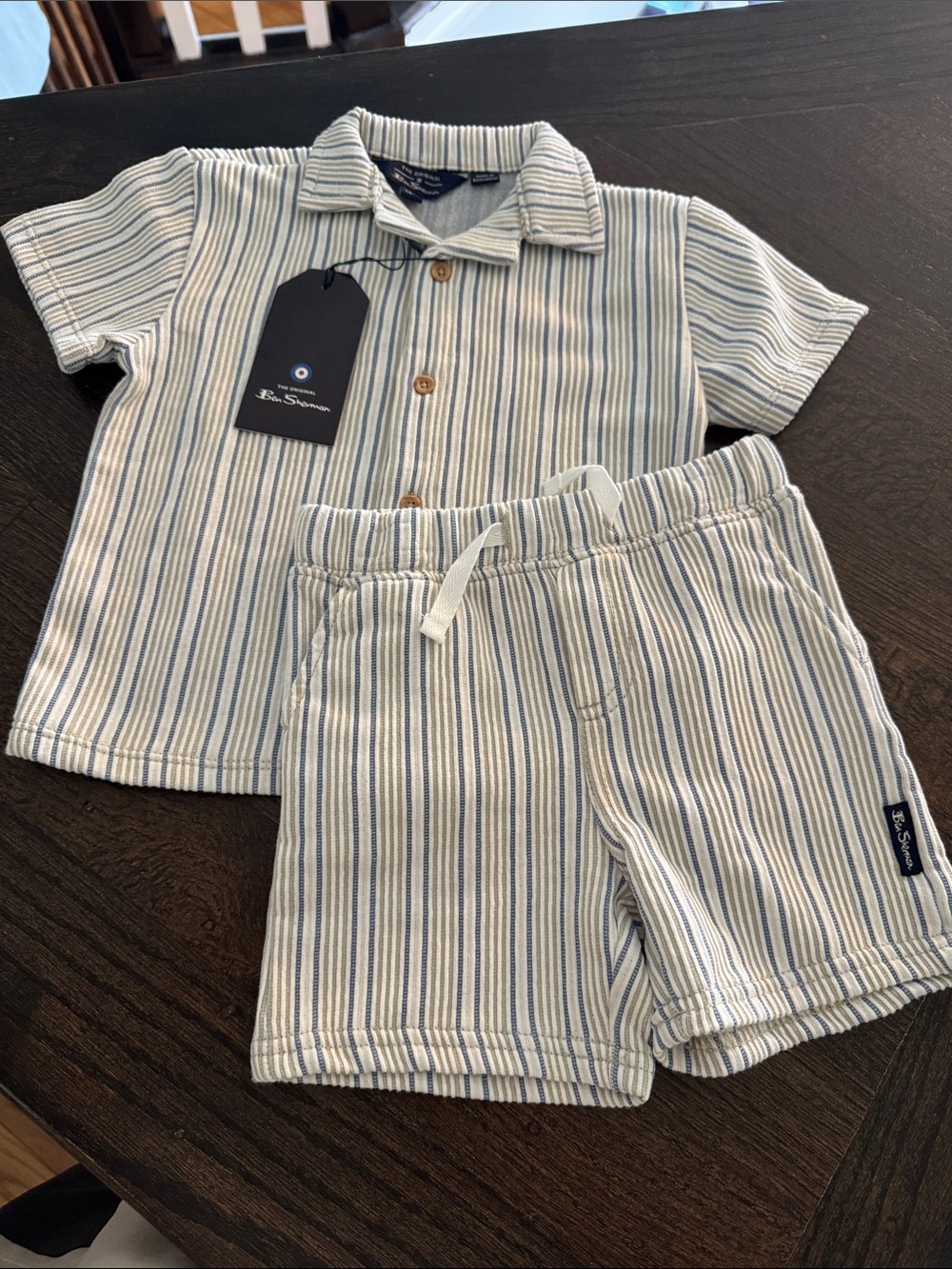 Ben Sherman Cream and Blue Striped Kids Cotton Set